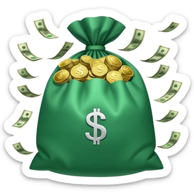 

3D emoji style, big bag of money, flying dollar bills, rich casino vibe, smooth lighting, high detail, clean edges, transparent background



 sticker