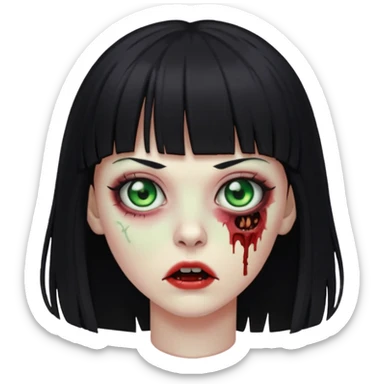 Zombie woman with bangs and black hair sticker