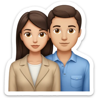 Chest up portrait of handsome brunette man and pretty brunette woman with light tan skin side by side sticker