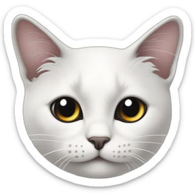 Petite chat blanc avec une tache noir au dessus de l’oeuil gauche et la queue noire sticker