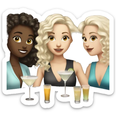 White brunette girl, white blonde curly haired girl, and white blonde straight haired girl all drinking martinis sticker