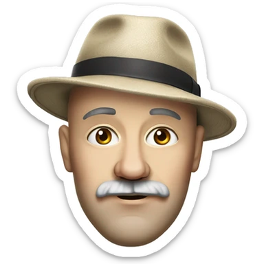 Photorealism A plump bald, middle-aged man of Slavic appearance with a goatee beard and mustache, wearing a fedora hat, big detailed face, wrinkled face sticker