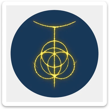 Place the glowing yellow Elden Ring symbol inside a clean, iconic, and modern dark blue circle background. The ring should remain bright yellow and glowing with no extra elements or text. The background can be solid or gradient dark blue circle, emphasizing a sleek and minimalistic style. sticker