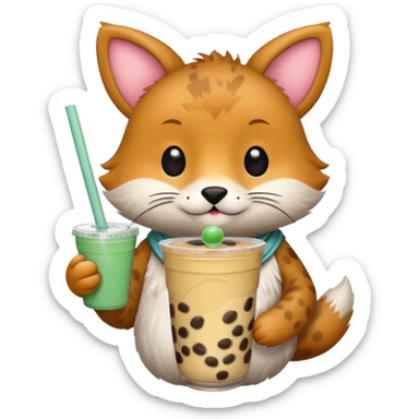 Random animal holding s cup of boba sticker