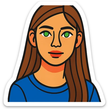 portrait of a 17-year-old girl with green eyes, light skin, and long brown hair sticker