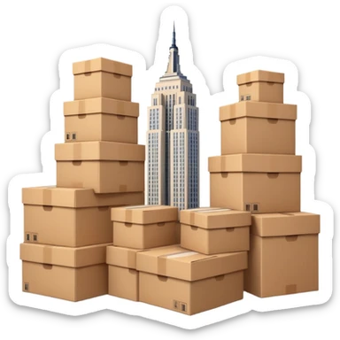 Empire State Building surrounded by shipping boxes sticker