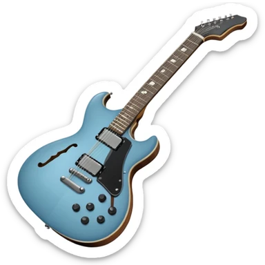 A gray-blue electric guitar with a black pick guard and only one volume knob sticker