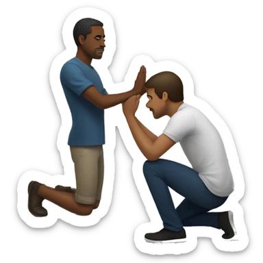 man kneeling down in front of other man sticker