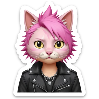 punker cat pink haired body shot sticker