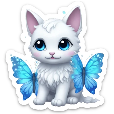 Edgy Cute Cool Kawaii gorgeous sparkly ethereal white fantasy animal with blue eyes sona with flowers and butterflies sticker