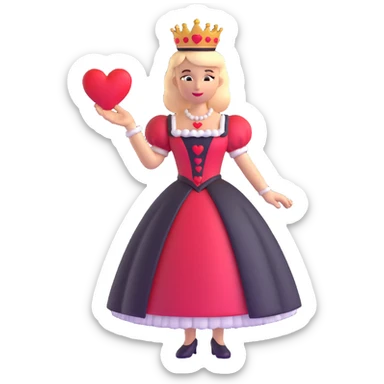Queen of Hearts from Alice in Wonderland, wearing a red heart-shaped dress sticker