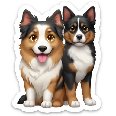 Fat calico cat with a black and tan Australian Shepard dog sticker