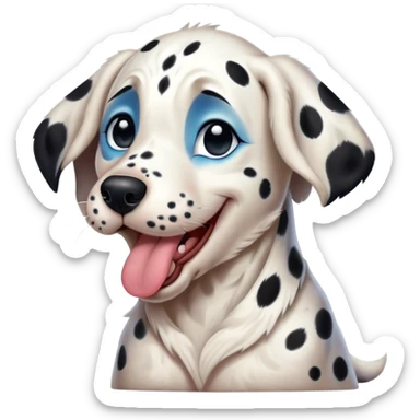 Cinematic Cute Yawning Spotted Dalmatian Portrait Emoji, Head tilted slightly with a dramatic, wide-open yawn, showcasing a smooth Fur of predominantly white with bold black patches, floppy ears slightly drooping, round blue eyes barely open in drowsy contentment, Simplified yet irresistibly adorable features, highly detailed, glowing with a soft, cozy glow, high shine, relaxed yet expressive, stylized with a touch of whimsy, bright and endearing, soft glowing outline, capturing the essence of a sleepy yet affectionate guardian, so drowsy it feels like it could stretch out of the screen and curl up for a nap! sticker
