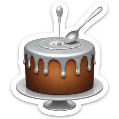 silver glitter being poured onto a cake with spoon  sticker