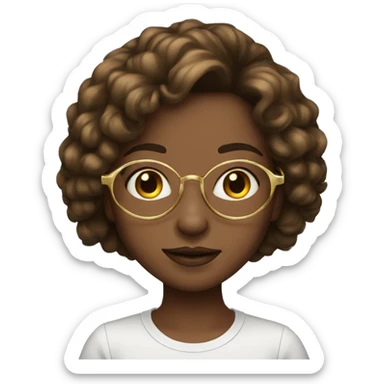 a girl whit round gold glasses,wawy middle-length brown hair sticker