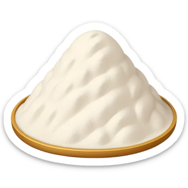 small white powder mound with fine matte texture and softly uneven surface, no label, scoop, or extras, soft lighting, subtle shadows, transparent background, emoji scale sticker