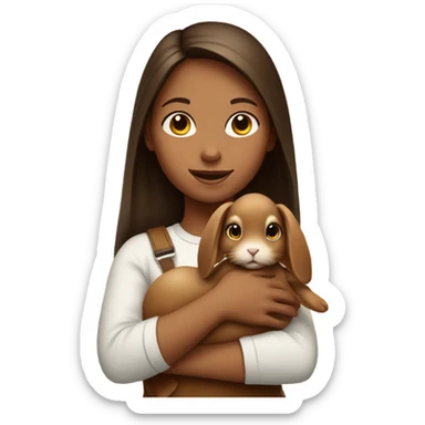 Girl with brown rabbit  indoors sticker