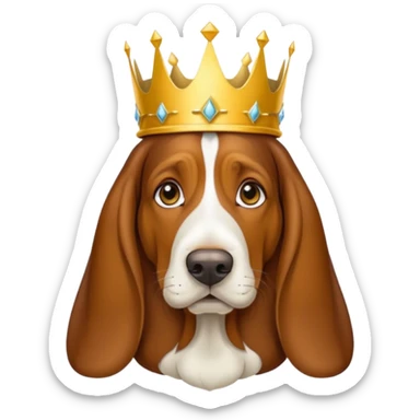 Basset hound with a crown sticker