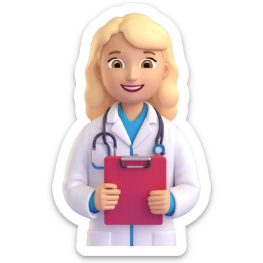doctor emoji, smiling, holding clipboard sticker