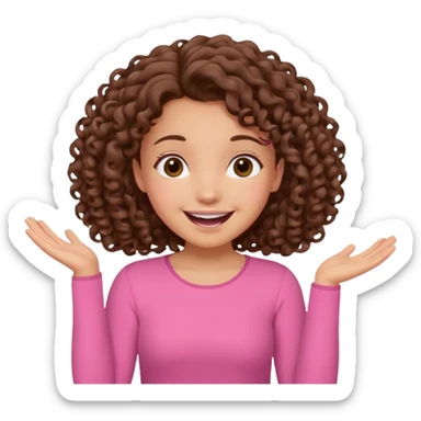 fun cute loud popular pretty girl modest curly brown hair pink top excited sticker