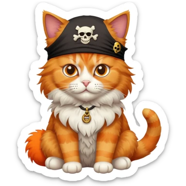 cat full body sitting next to a pirate with one eye patch sticker