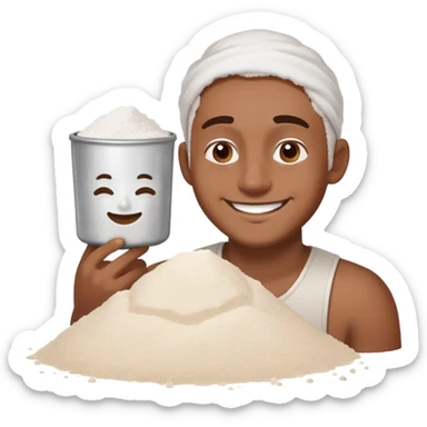 Man with flour on nose near a pile of salt smiling sticker