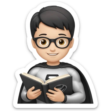 Superhero kid reading a book lineart sticker