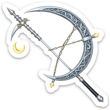 bow weapon, Elegant silver bow weapon with glowing string, crescent-moon motifs. sticker