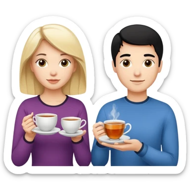 One blond white woman, one black hair white woman and one blond white man with tea cups each sticker