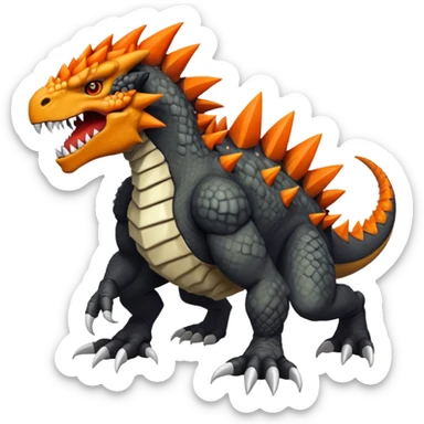 Black Greymon-Tyrunt-Tyrantrum-Fakémon-creature-hybrid with orange belly (full body) sticker