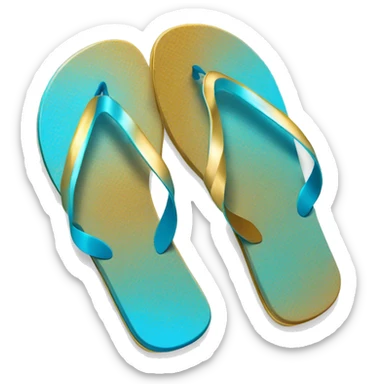 Realistic metallic gold and light blue gradient pair of summer flip flops isolated. sticker
