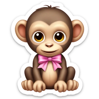 cute baby monkey with a pink bow by the ear sticker