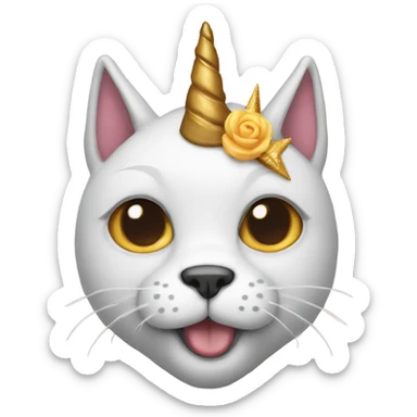 Cat with dog ears and a unicorn horn sticker