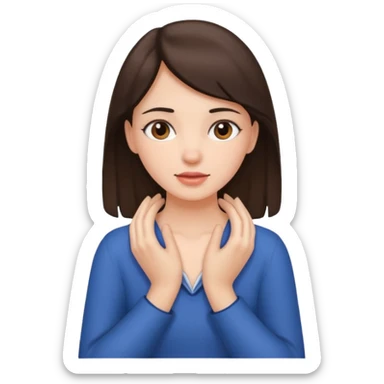 Brunette girl holding her neck, two hands ￼ sticker
