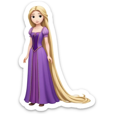 full body Rapunzel with purple dress, extremely long blonde hair, minimal style sticker