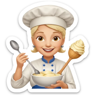 Old femaleChef trying multiple scoops of gelato sticker