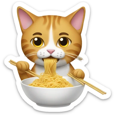 cat eating noodles sticker