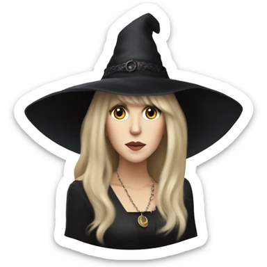 Stevie nicks in a black hat in a witchy dress holding a tambourine. sticker