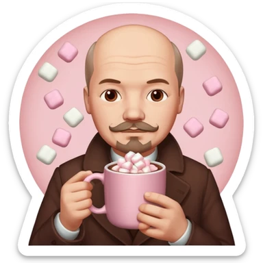 Lenin hold  Light Pink mug of hot chocolate with marshmallows  sticker