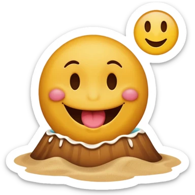 A smiley face licking a brown beach emoji sticker