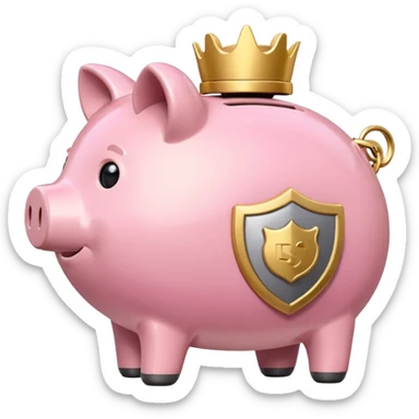 A clean and simple emoji-style icon: A stylized piggy bank with a coin dropping into it from above. Next to or slightly behind the piggy bank, a small shield symbolizing security and protection. Minimal details, rounded shapes, bright flat colors, consistent with standard emoji design. sticker