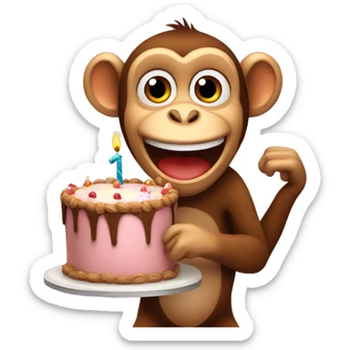 Monkey with happy birthday sign and cake sticker