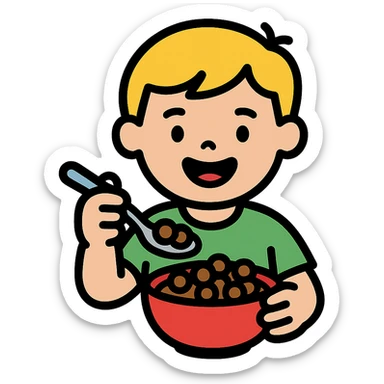 kid eating a bowl of chocolate cereal sticker