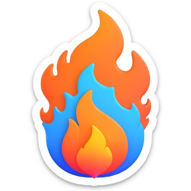 classic fire emoji, 3D style, blue to orange gradient, more rounded flame, matching reference image, new shape variation sticker