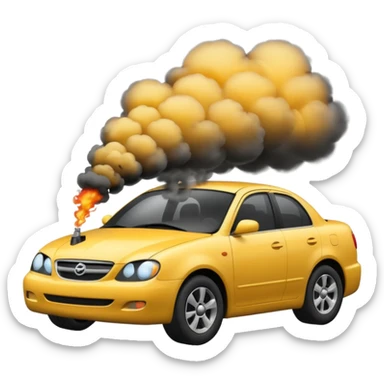 crashed car with smoke sticker