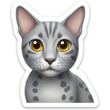 a gray cat with spots, one ear is half-lost sticker
