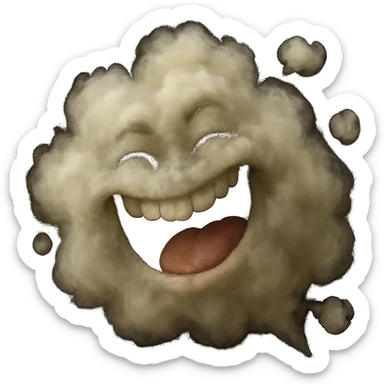 Make this fart cloud look more realistic with natural gas texture, subtle color gradients, and a believable laughing face. Keep no background. sticker