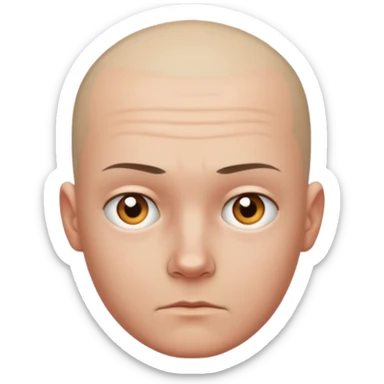white person with a shaved head, serious expression sticker
