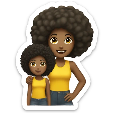 Black girl wearing yellow with an Afro having a bitmoji girl behind her sticker