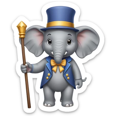 elephant wearing magician cap and having a stick in his hand  sticker
